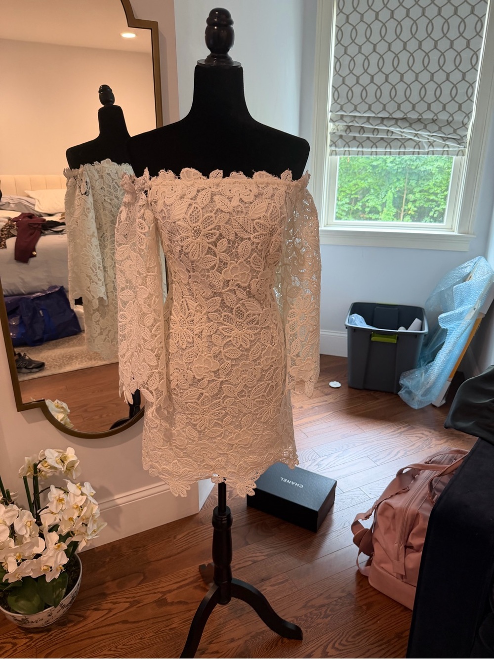 Free People Ivory One-Shoulder Lace Mini Dress